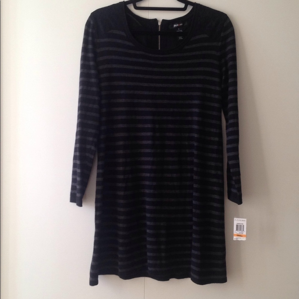 Style & Co. Black and Gray Striped Midi Dress